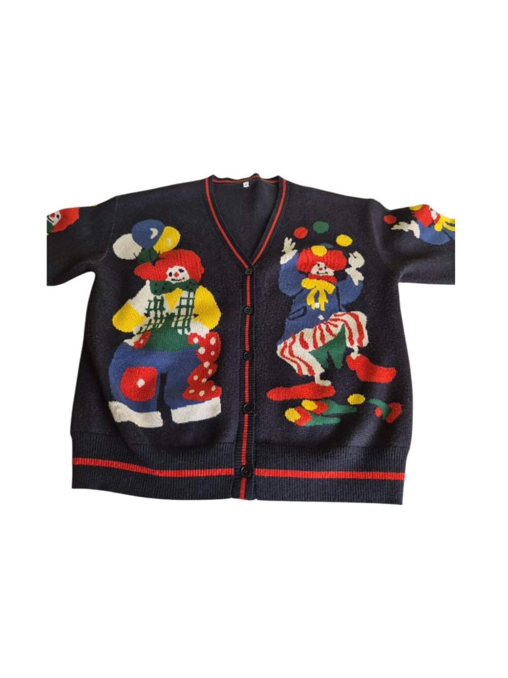Clown Cardigan Sweater Size L Black Circus Novelty Oversized Retro Clowncore Art - Picture 8 of 14